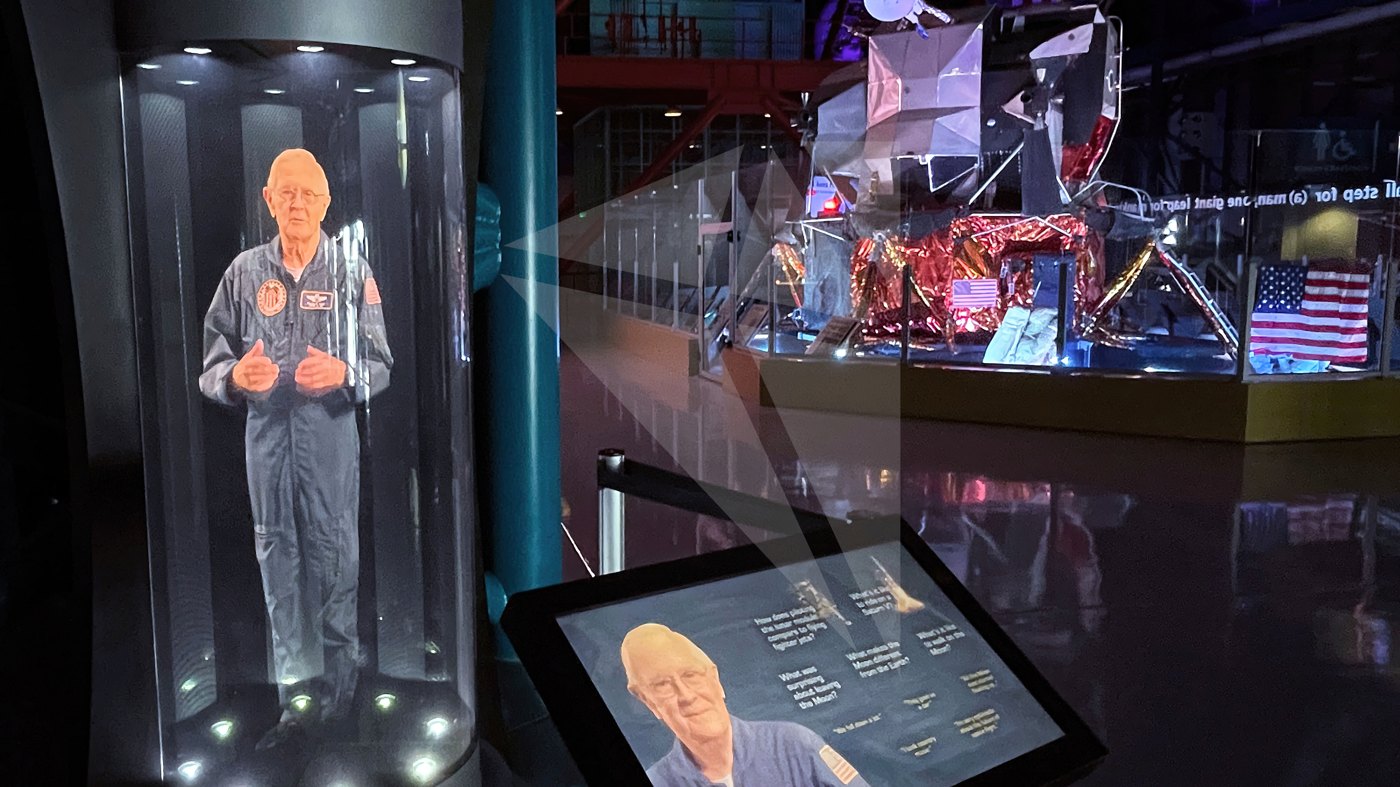 Apollo astronaut hologram in a HoloTube at the Kennedy Space Center Visitor Complex